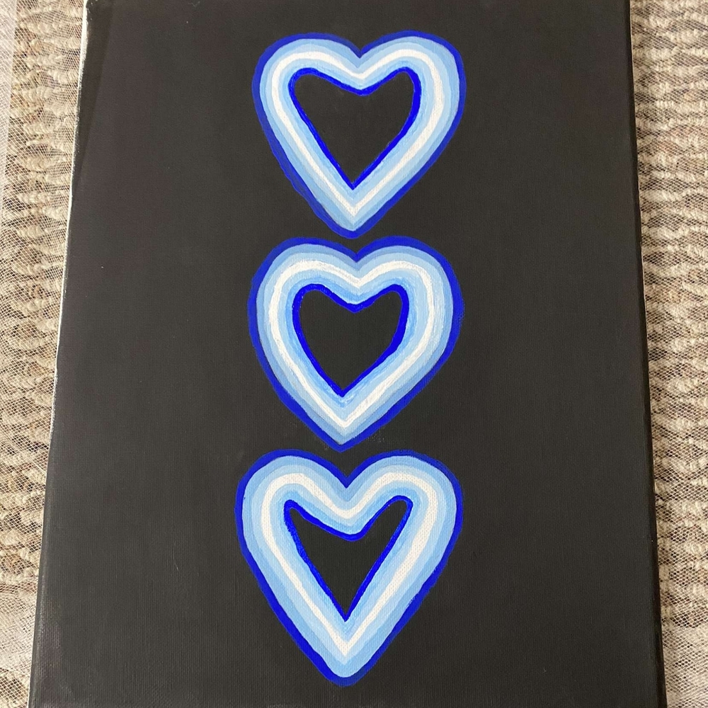 2/$20 3 Neon blue hearts painting